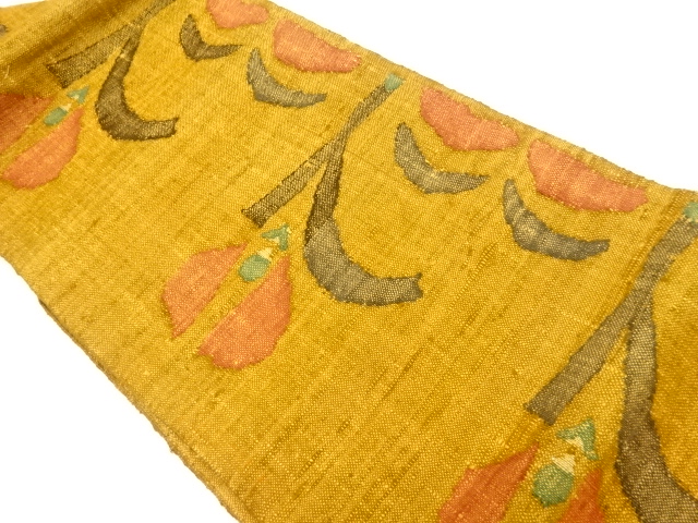 手織り真綿紬抽象草花模様織出し名古屋帯